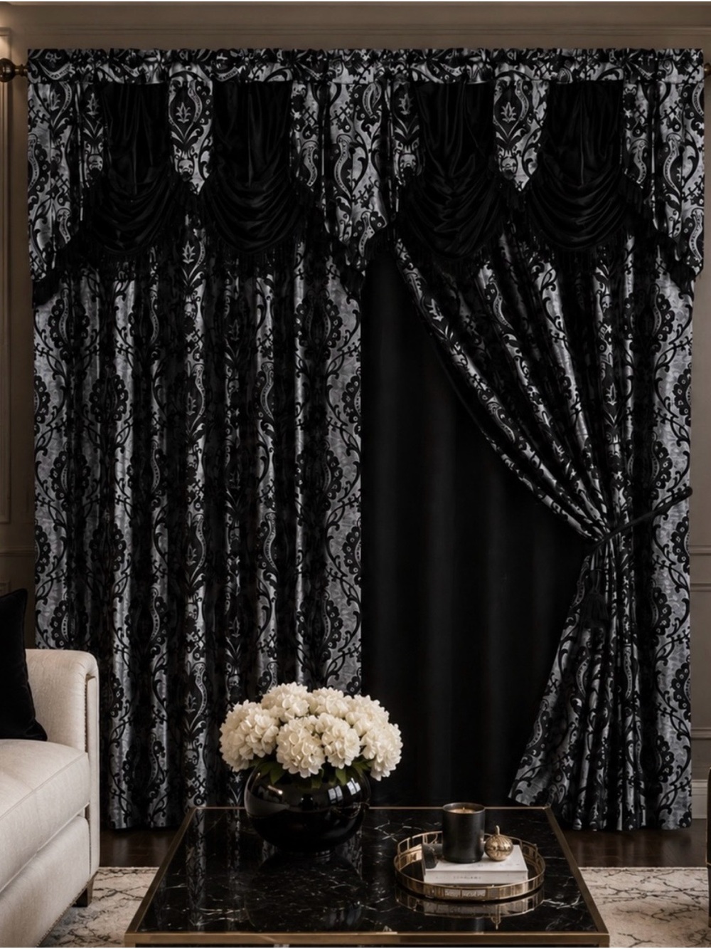 Elegant Black & Silver Layered Curtain Set – 55” W x 84” L
